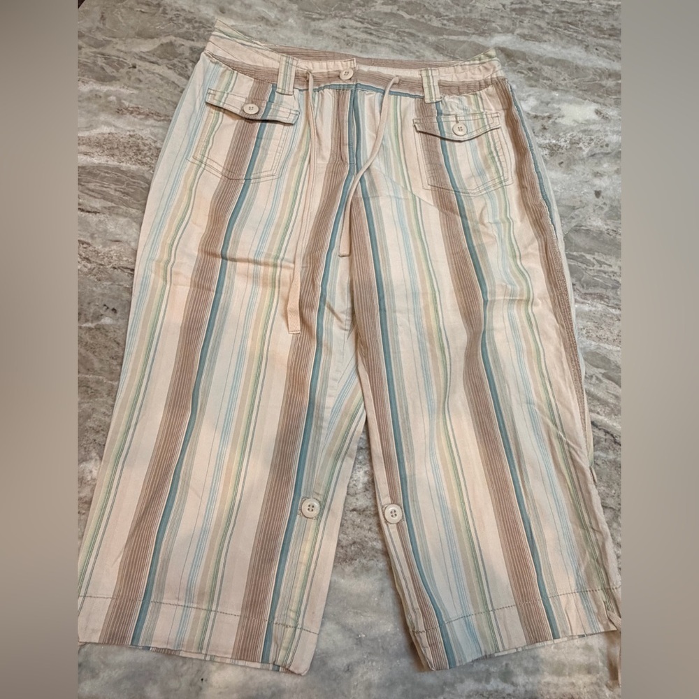 Style & Co Petite 10P Striped Crop Pants Drawstring Cotton